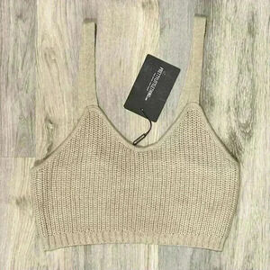 NWT PrettyLittleThing Beige Acrylic Crochet Knit Bralette Tank Crop Top Size M